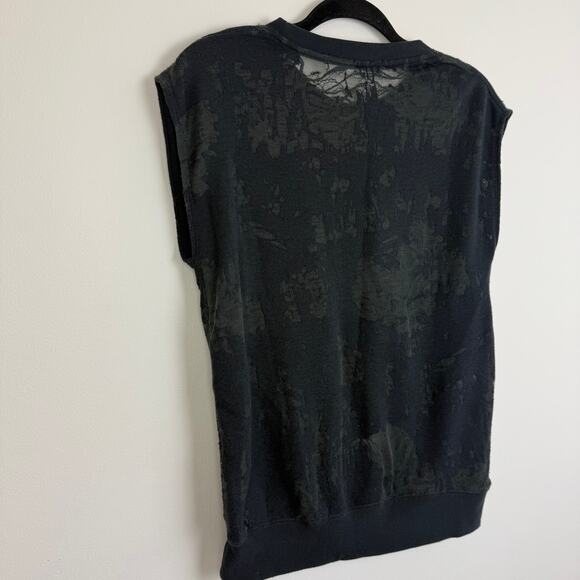 IRO Jeans Womens Nuala Distressed Sleeveless Burnout Black Lace Sweatshirt XS - Picture 5 of 10